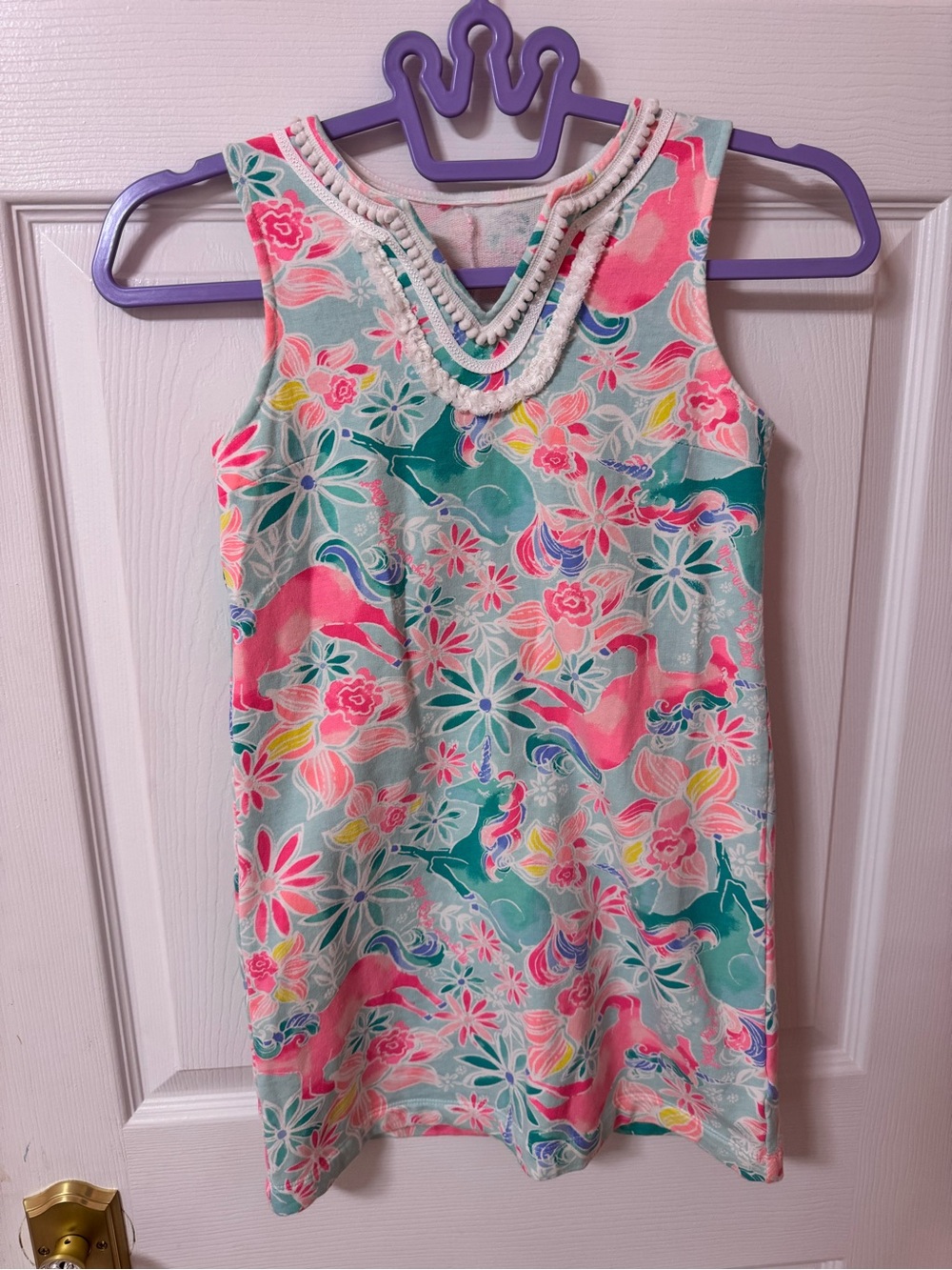 Lilly Pulitzer Floral Tank Dress in Pink & Aqua unicorn with Beaded V-Neck